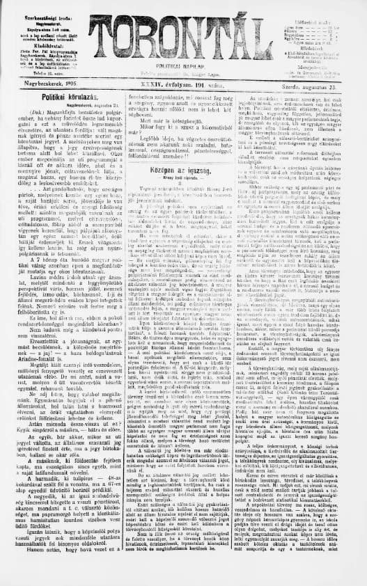 Torontál, 34. évf. 1905. augusztus 23. 191. sz.