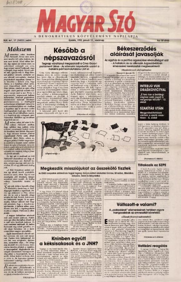 Magyar Szó, 49. évf. 1992. január 19. 17. sz. 1–28. oldal