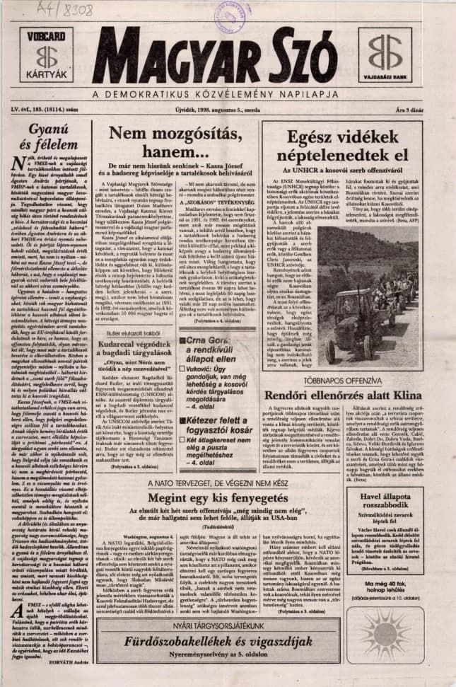 Magyar Szó, 55. évf. 1998. augusztus 5. 185. sz. 1–16. oldal