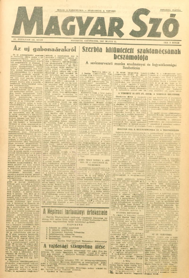 Magyar Szó, 4. évf. 1947. május 15. 121. sz. 1–8. oldal