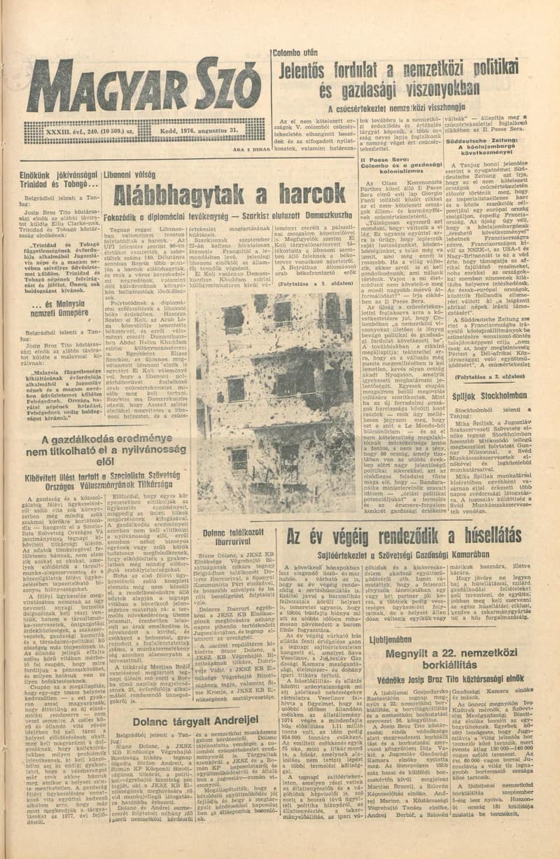 Magyar Szó, 33. évf. 1976. augusztus 31. 240. sz. 1–16. oldal