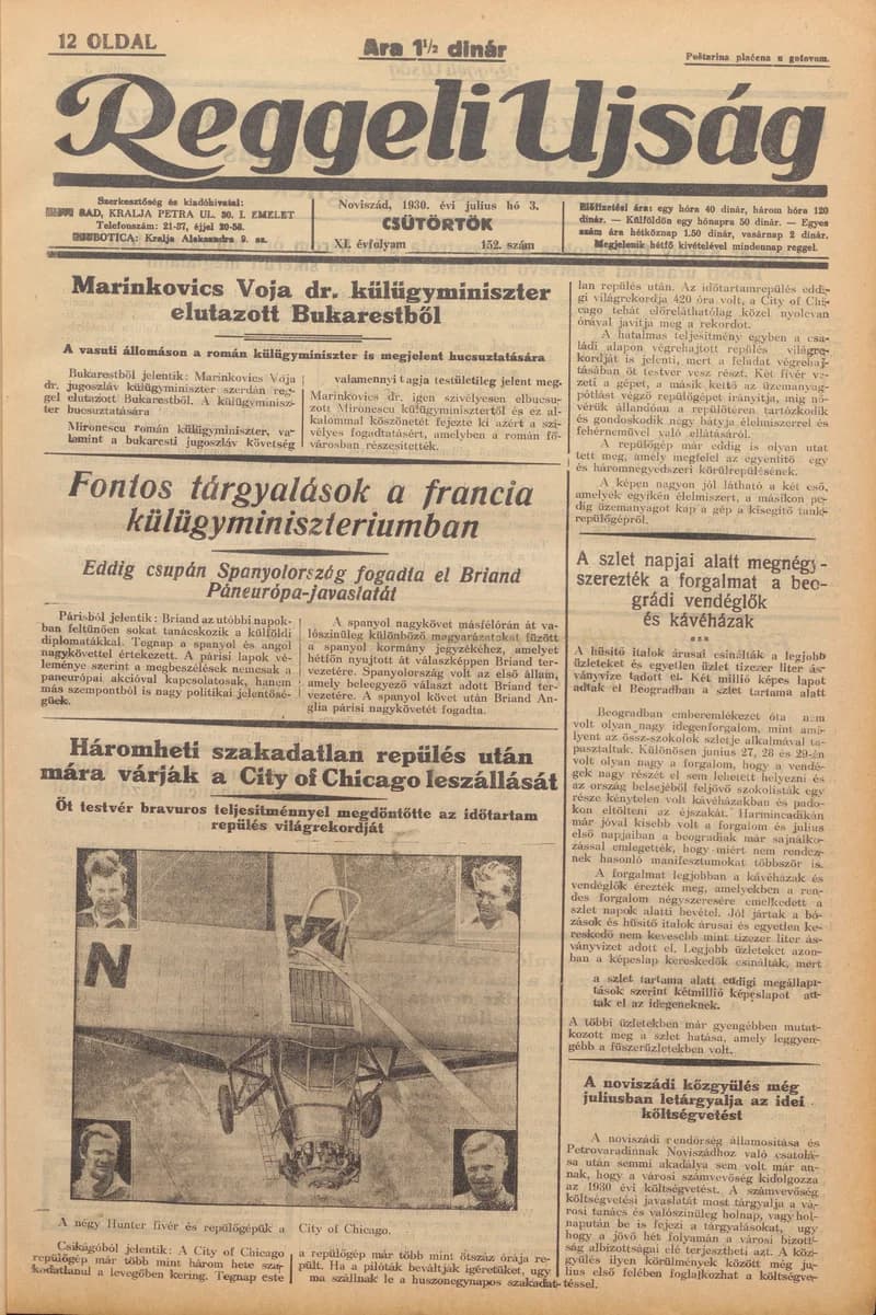 Reggeli Újság, 11. évf. 1930. július 3. 152. sz.