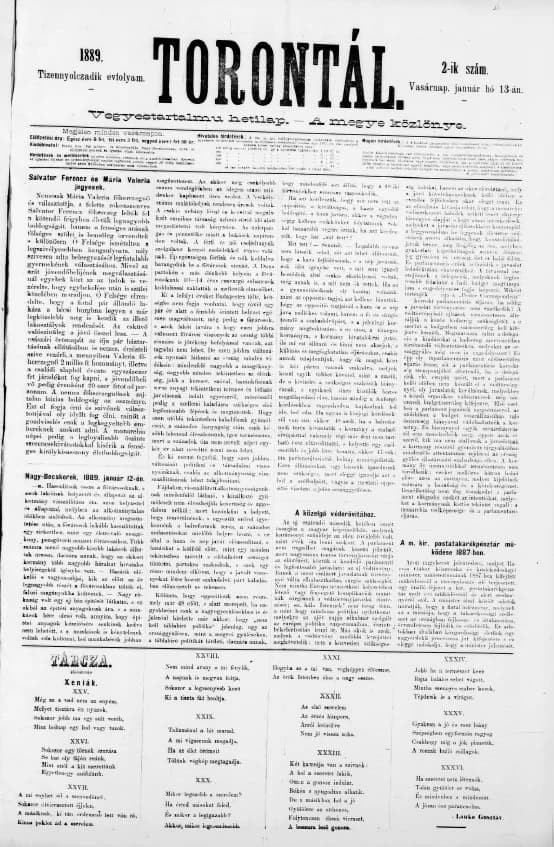 Torontál, 18. évf. 1889. január 13. 2. sz.
