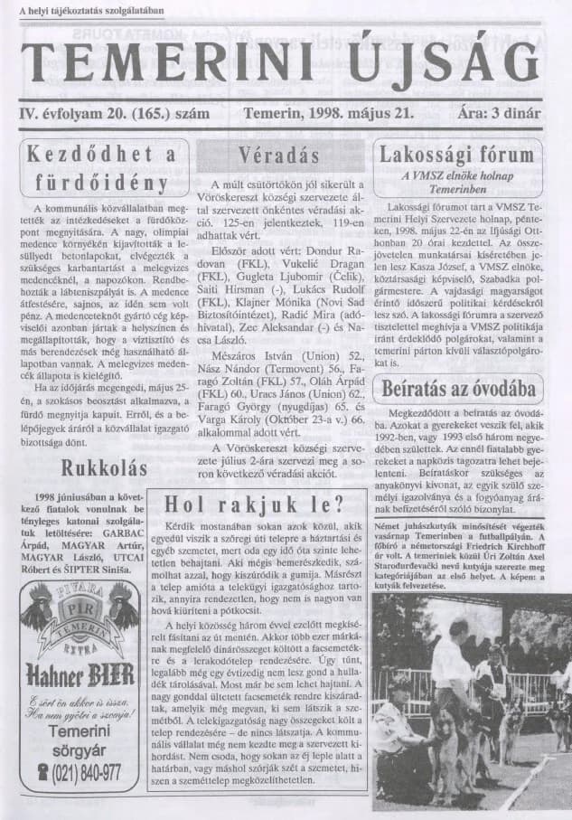 Temerini Újság, 4. évf. 1998. május 21. 20. sz.
