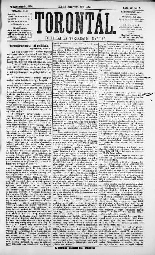 Torontál, 23. évf. 1894. október 9. 231. sz.