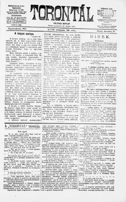Torontál, 34. évf. 1905. december 29. 296. sz.