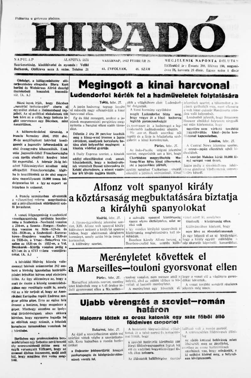 Híradó, 61. évf. 1932. február 28. 48. sz.