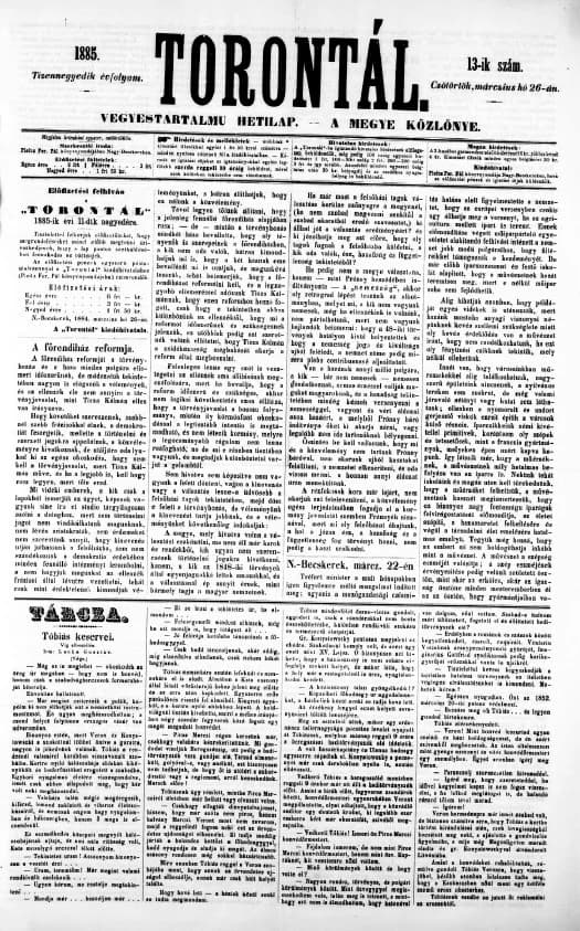 Torontál, 14. évf. 1885. március 26. 13. sz.