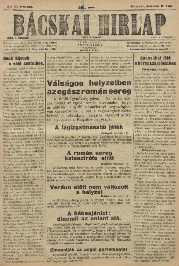 Bácskai Hirlap, 20. évf. 1916. december 19. 581. sz.