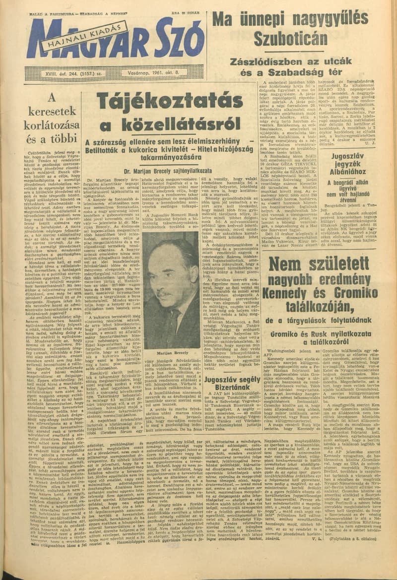 Magyar Szó, 18. évf. 1961. október 8. 244. sz. 1–23. oldal