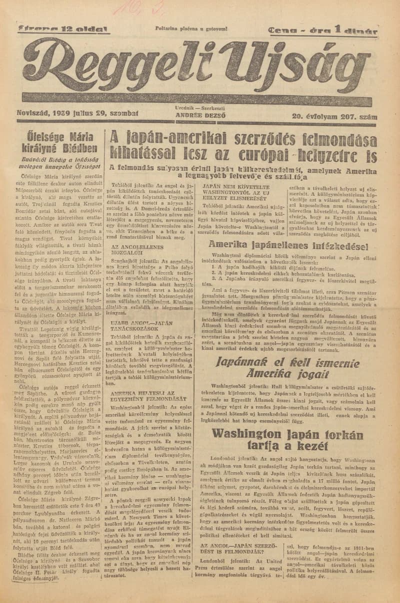 Reggeli Újság, 20. évf. 1939. július 29. 207. sz.