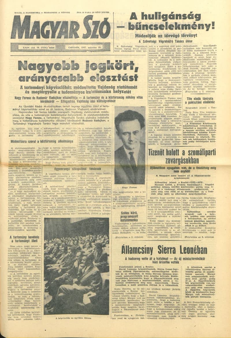 Magyar Szó, 24. évf. 1967. március 23. 79. sz. 1–14. oldal