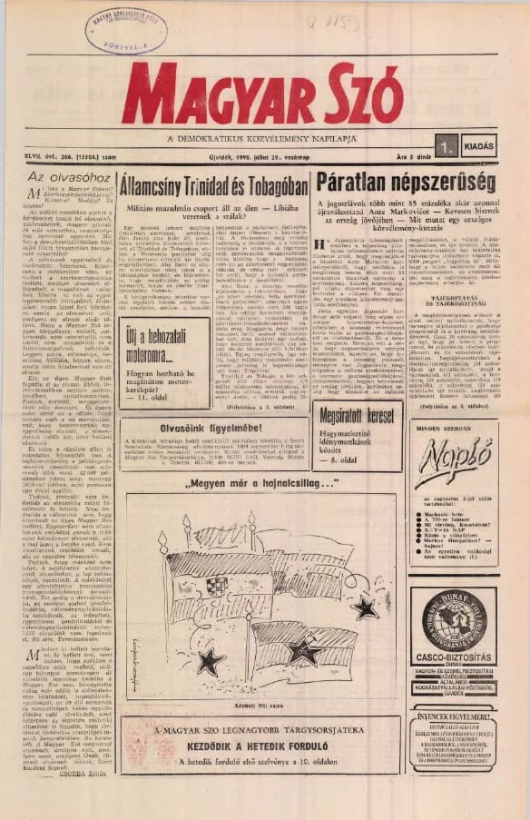Magyar Szó, 47. évf. 1990. július 29. 206. sz. 1–32. oldal