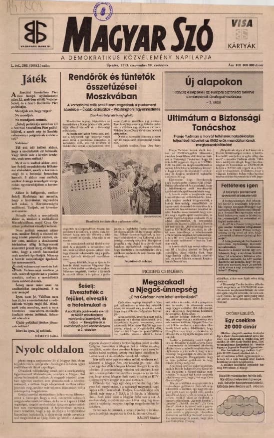 Magyar Szó, 50. évf. 1993. szeptember 30. 266. sz. 1–8. oldal