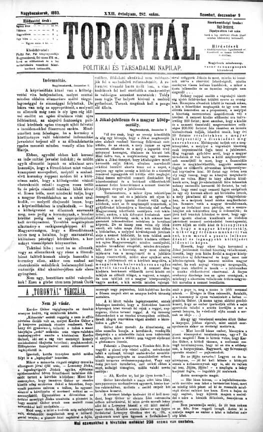 Torontál, 22. évf. 1893. december 9. 282. sz.