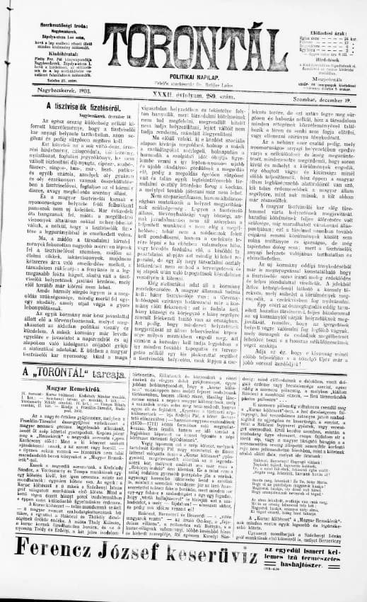 Torontál, 32. évf. 1903. december 19. 289. sz.