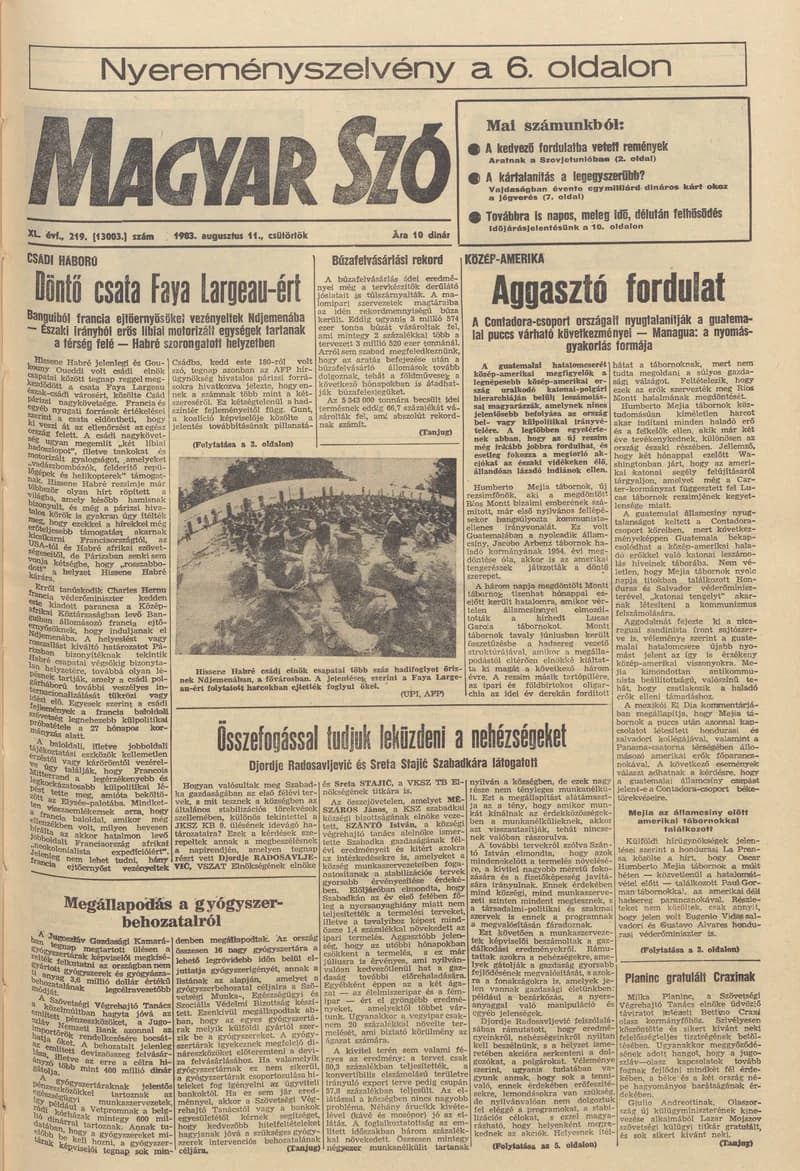 Magyar Szó, 40. évf. 1983. augusztus 11. 219. sz. 1–20. oldal