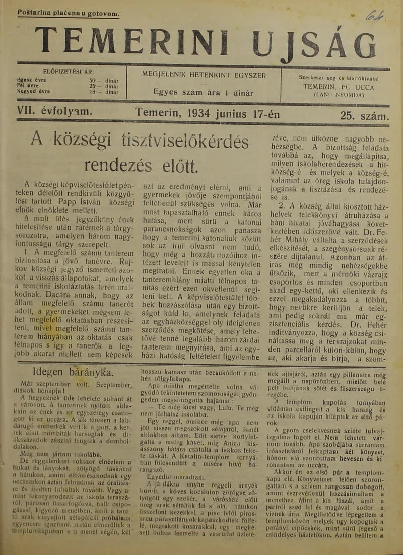Temerini Újság 1928-1944, 7. évf. 1934. június 17. 25. sz.