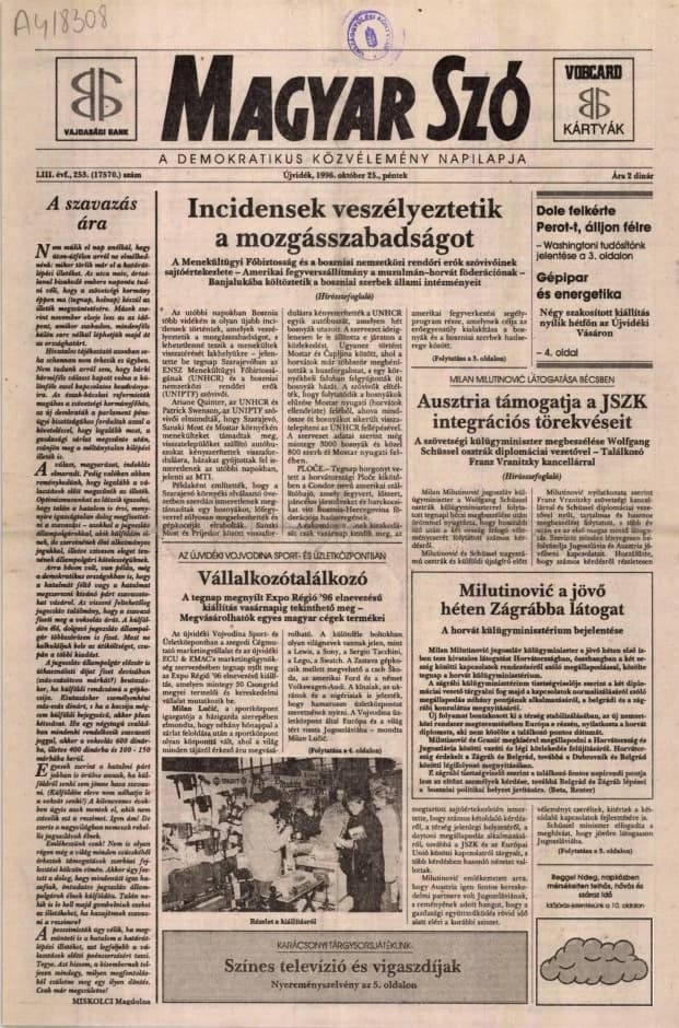 Magyar Szó, 53. évf. 1996. október 25. 253. sz. 1–16. oldal