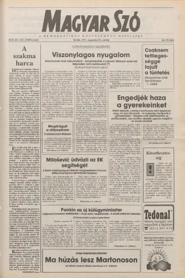 Magyar Szó, 48. évf. 1991. augusztus 30. 238. sz. 1–20. oldal