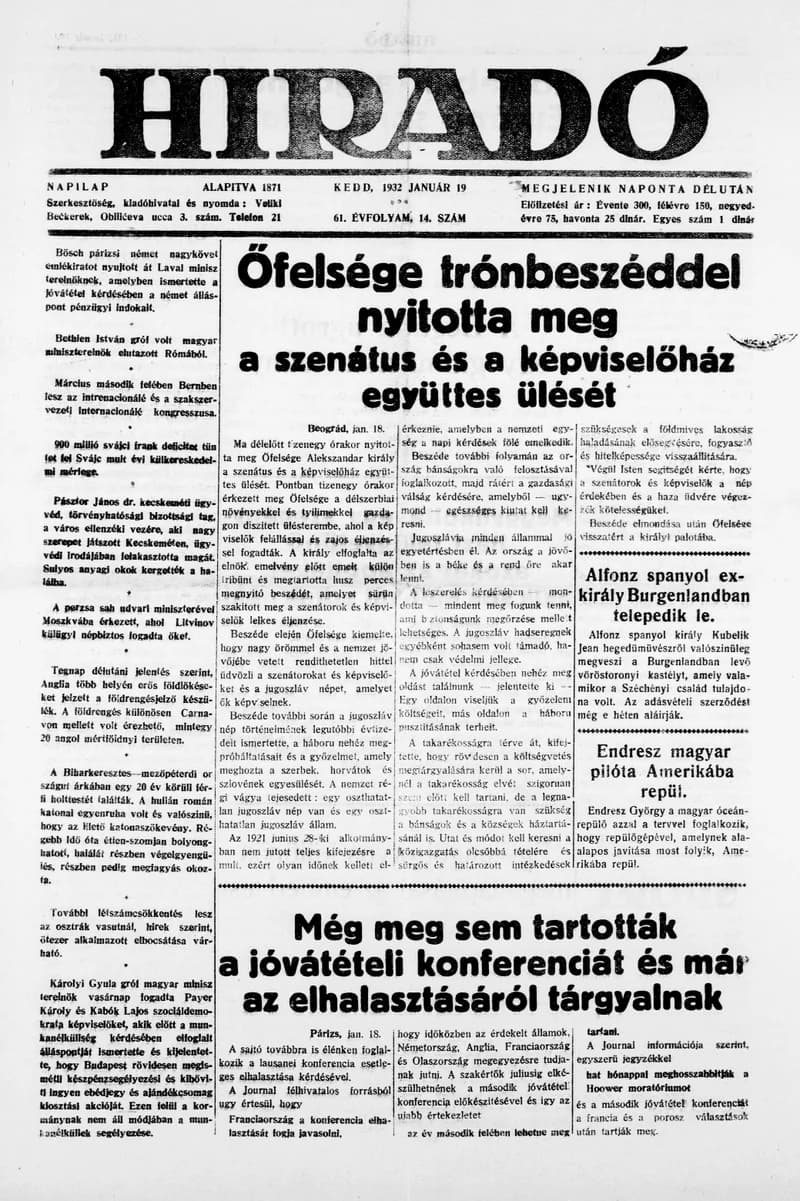 Híradó, 61. évf. 1932. január 19. 14. sz.