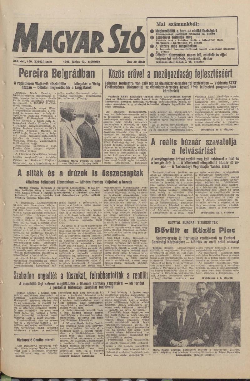 Magyar Szó, 42. évf. 1985. június 13. 160. sz. 1–20. oldal