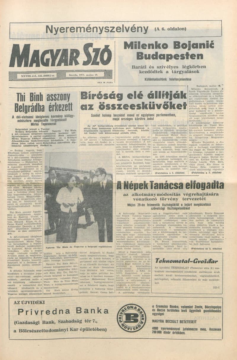 Magyar Szó, 28. évf. 1971. május 19. 135. sz. 1–20. oldal