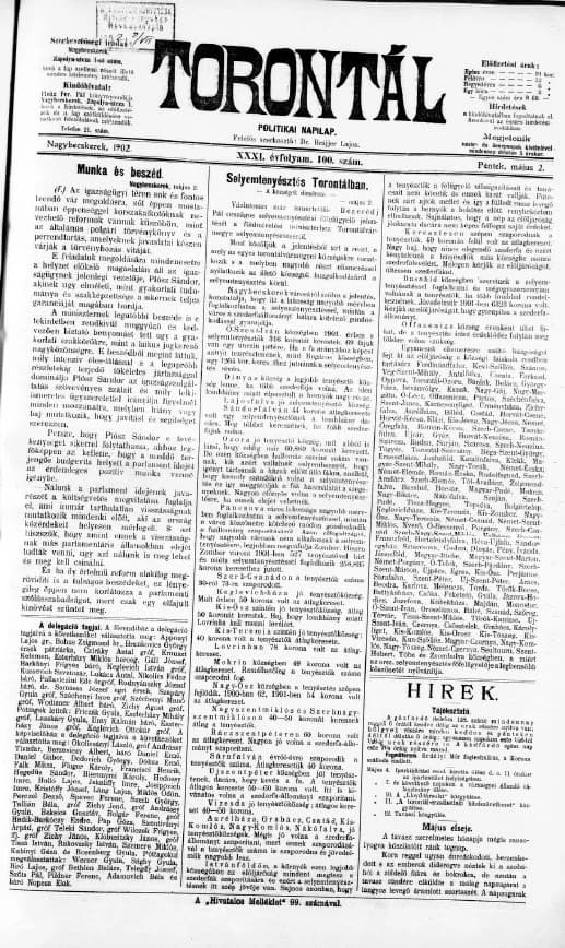 Torontál, 31. évf. 1902. május 2. 100. sz.
