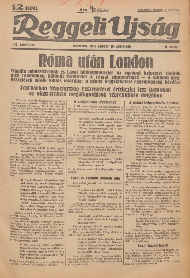 Reggeli Újság, 16. évf. 1935. január 10. 8. sz.