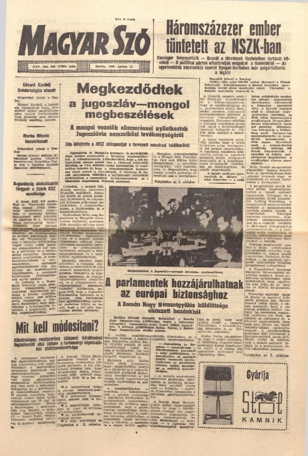 Magyar Szó, 25. évf. 1968. április 17. 106. sz. 1–16. oldal