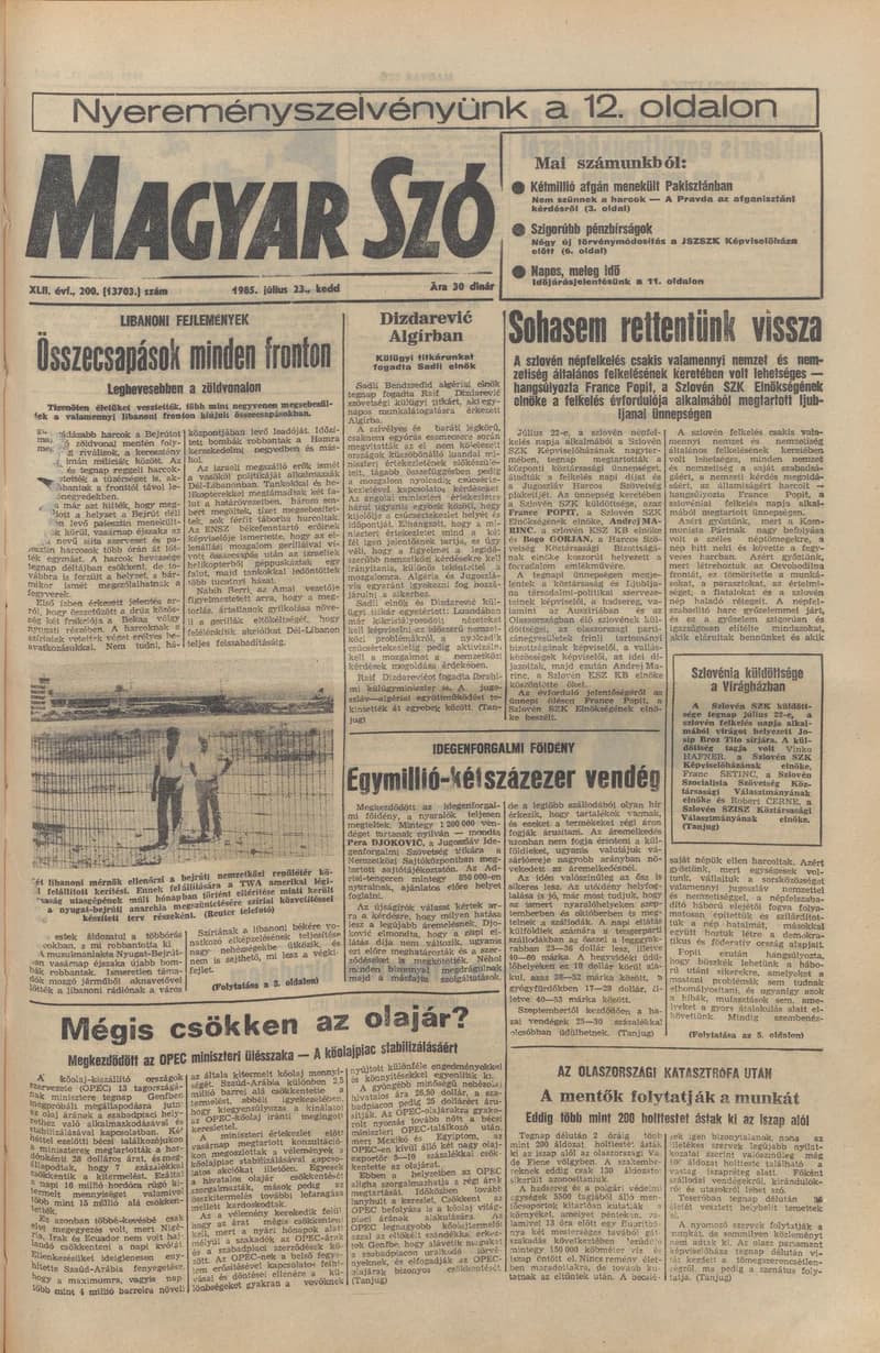 Magyar Szó, 42. évf. 1985. július 23. 200. sz. 1–20. oldal
