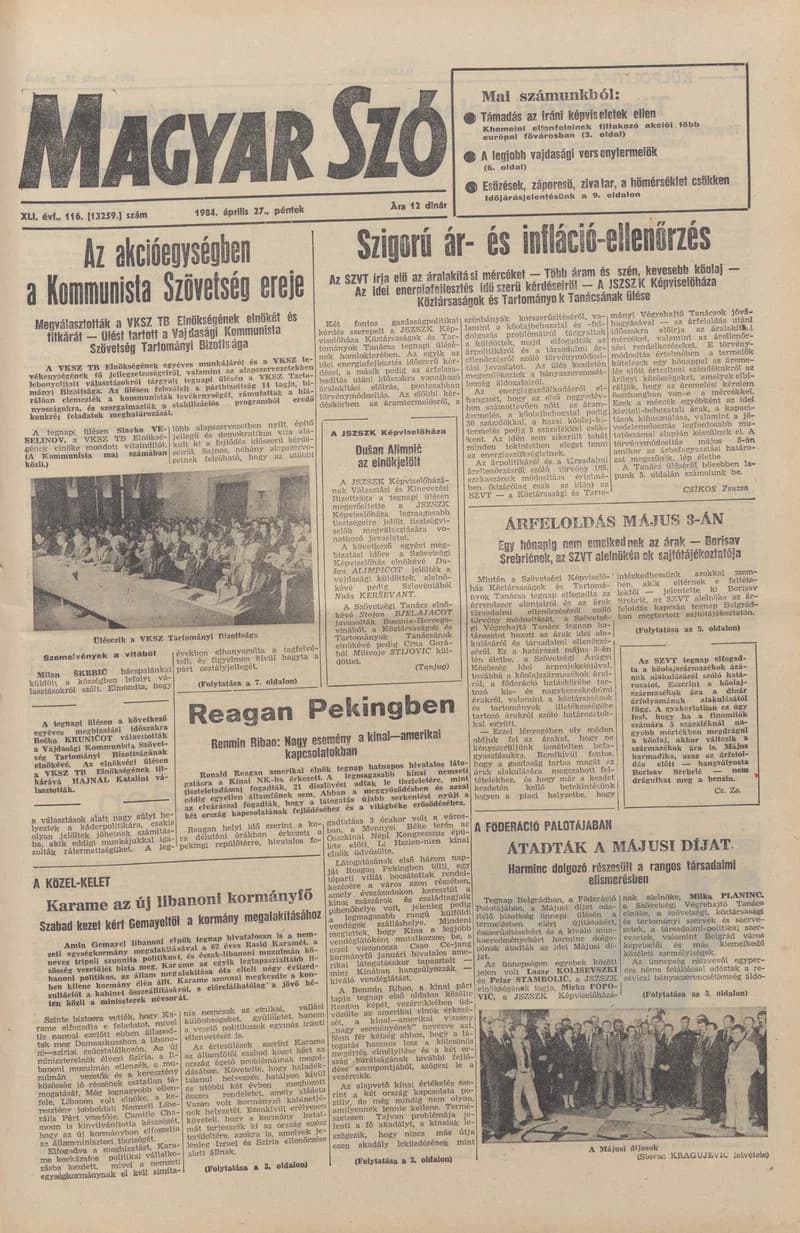 Magyar Szó, 41. évf. 1984. április 27. 116. sz. 1–12. oldal