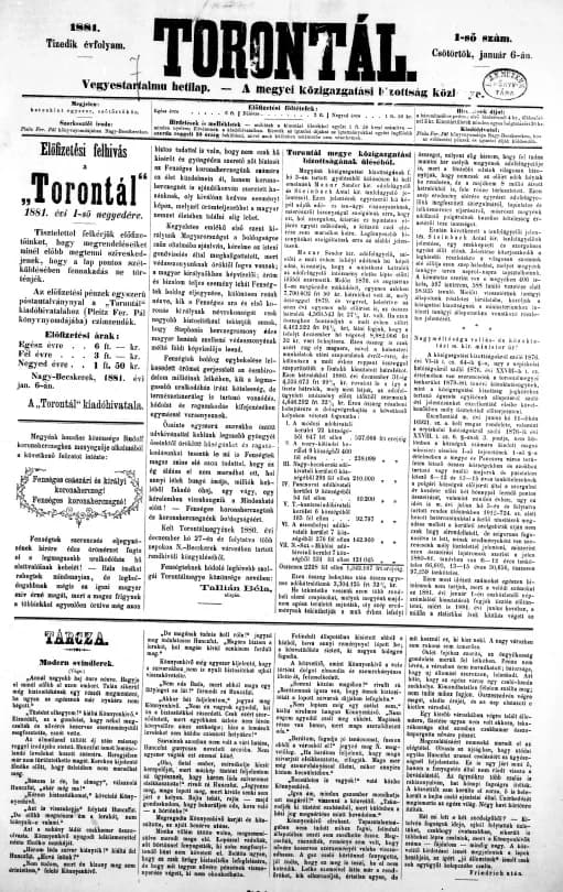 Torontál, 10. évf. 1881. január 6. 1. sz.