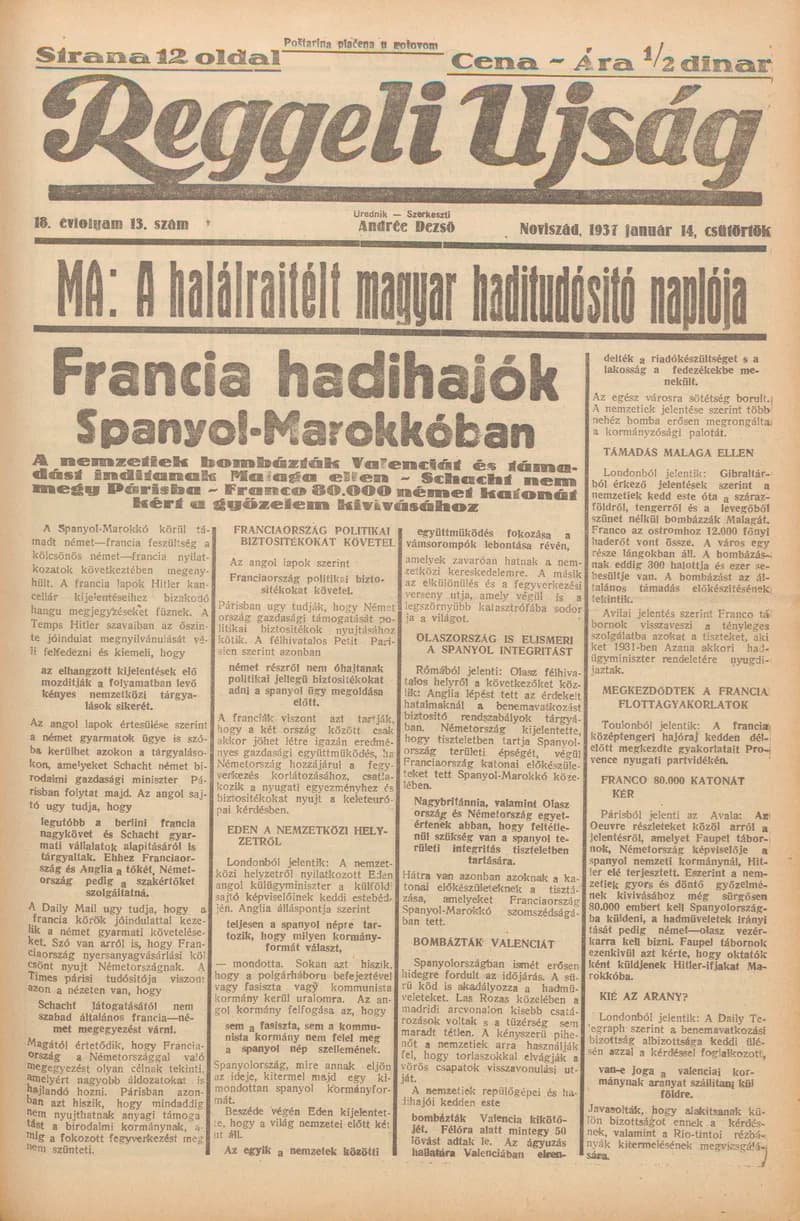 Reggeli Újság, 18. évf. 1937. január 14. 13. sz.