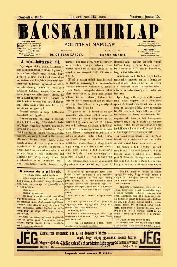 Bácskai Hirlap, 6. évf. 1902. június 15. 112. sz.