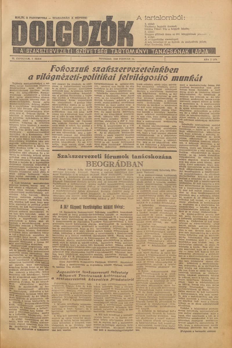 Dolgozók, 3. évf. 1949. február 11. 7. sz.
