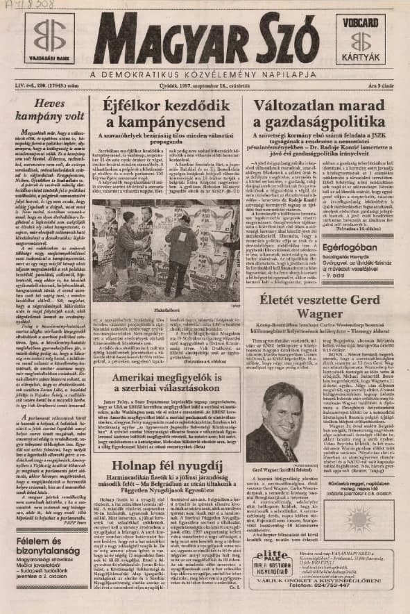 Magyar Szó, 54. évf. 1997. szeptember 18. 220. sz. 1–16. oldal