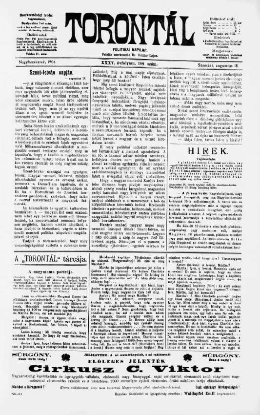 Torontál, 35. évf. 1906. augusztus 18. 188. sz.