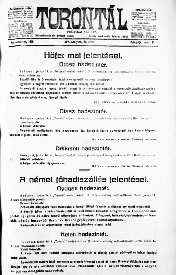 Torontál, 45. évf. 1916. június 15. 136. sz.