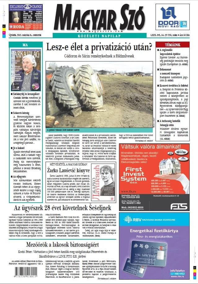 Magyar Szó, 69. évf. 2012. március 8. 54. sz. 1–20. oldal
