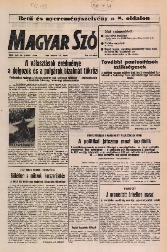 Magyar Szó, 43. évf. 1986. március 18. 75. sz. 1–20. oldal