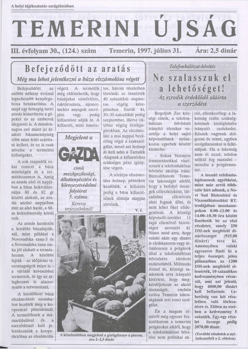 Temerini Újság, 3. évf. 1997. július 31. 30. sz.