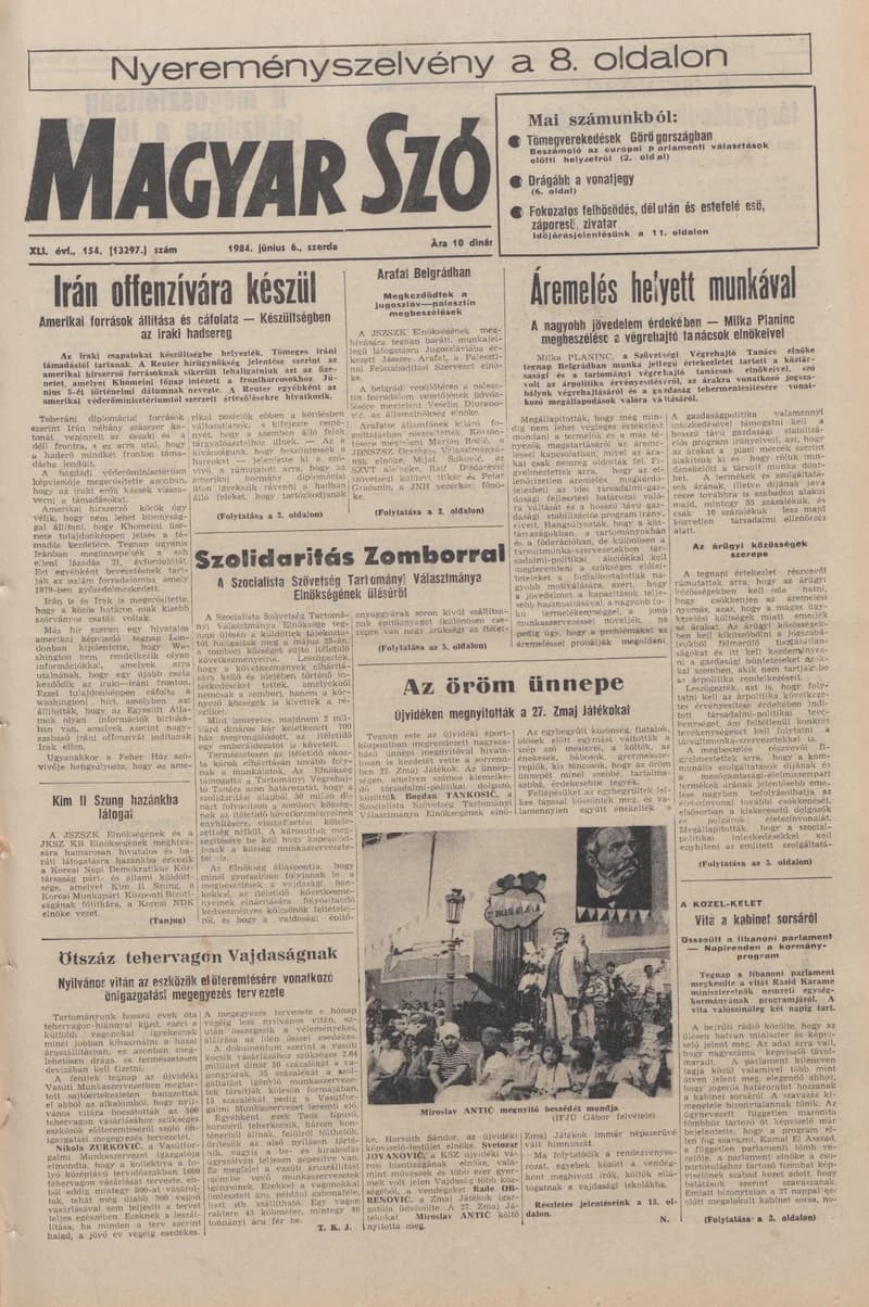 Magyar Szó, 41. évf. 1984. június 6. 154. sz. 1–16. oldal