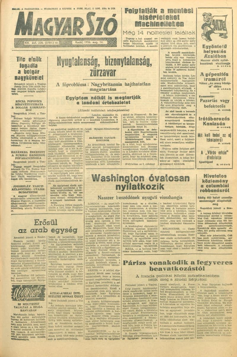 Magyar Szó, 13. évf. 1956. augusztus 14. 220. sz. 1–8. oldal