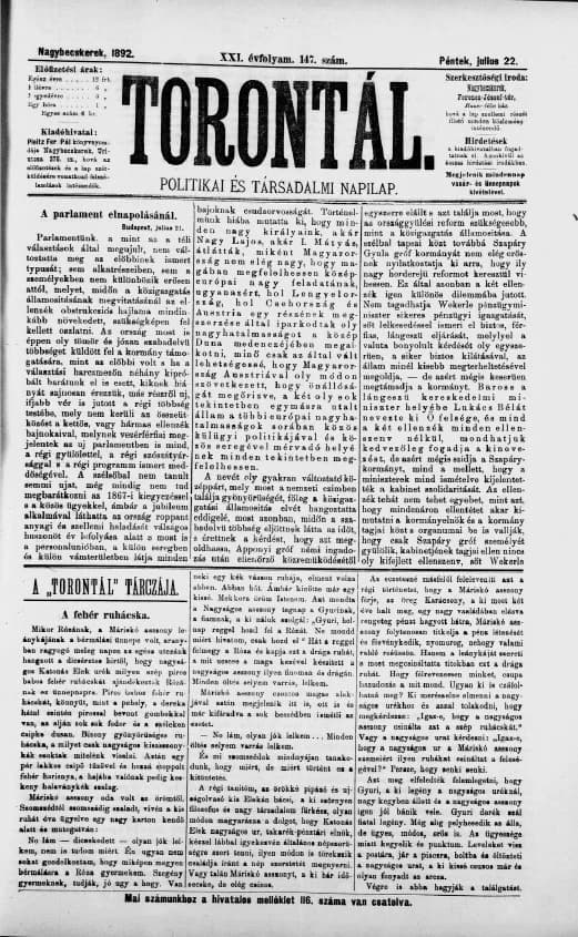Torontál, 21. évf. 1892. július 22. 147. sz.