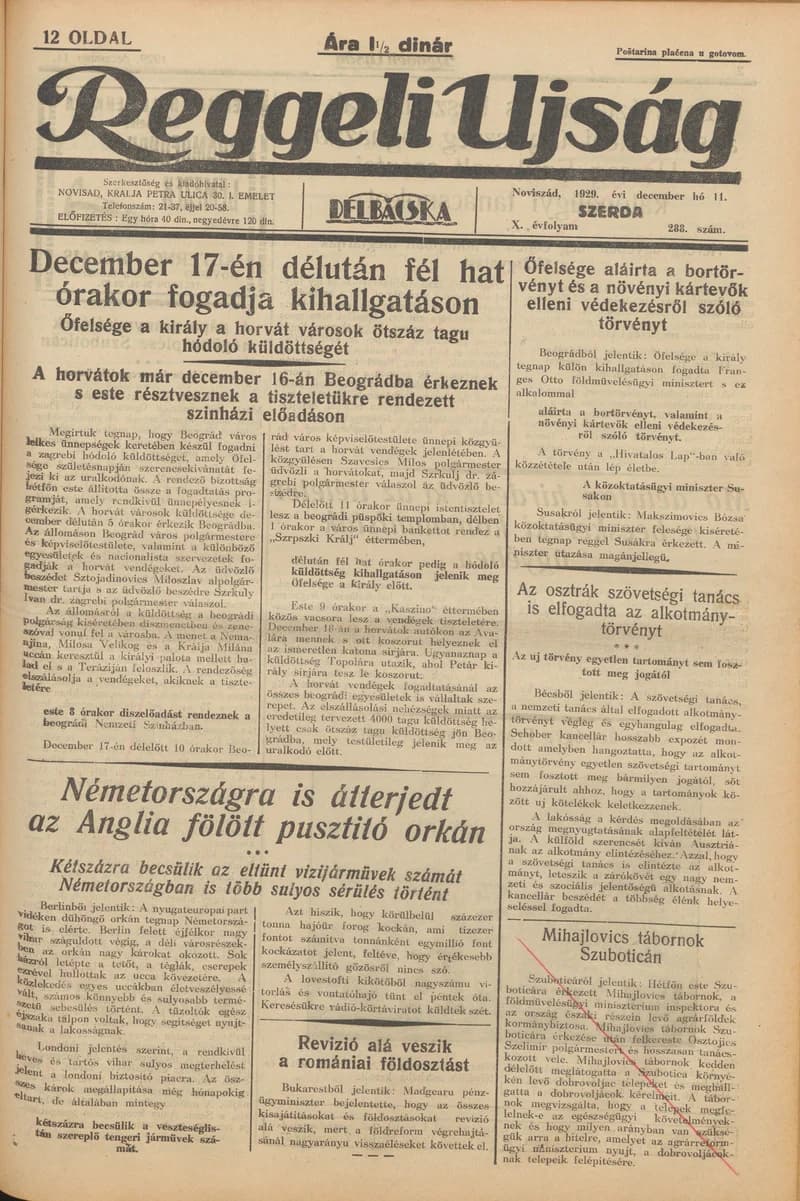 Reggeli Újság, 10. évf. 1929. december 11. 288. sz.