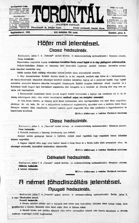 Torontál, 45. évf. 1916. július 8. 154. sz.
