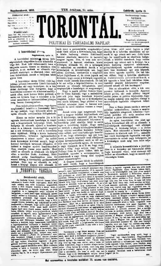 Torontál, 22. évf. 1893. április 13. 84. sz.