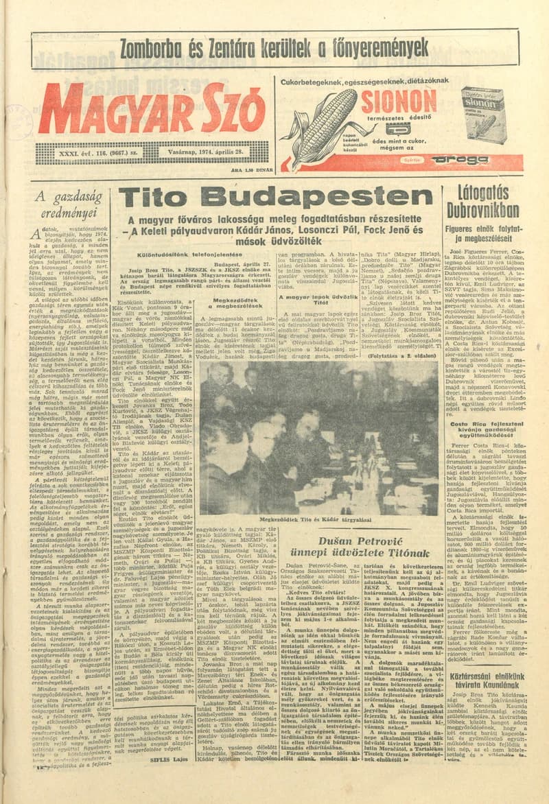 Magyar Szó, 31. évf. 1974. április 28. 116. sz. 1–32. oldal