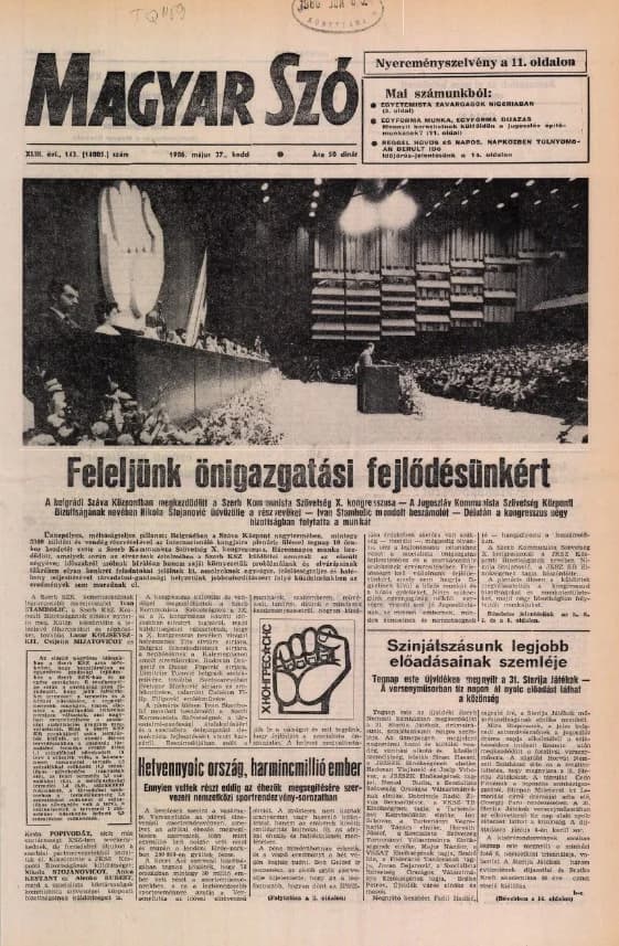 Magyar Szó, 43. évf. 1986. május 27. 143. sz. 1–20. oldal
